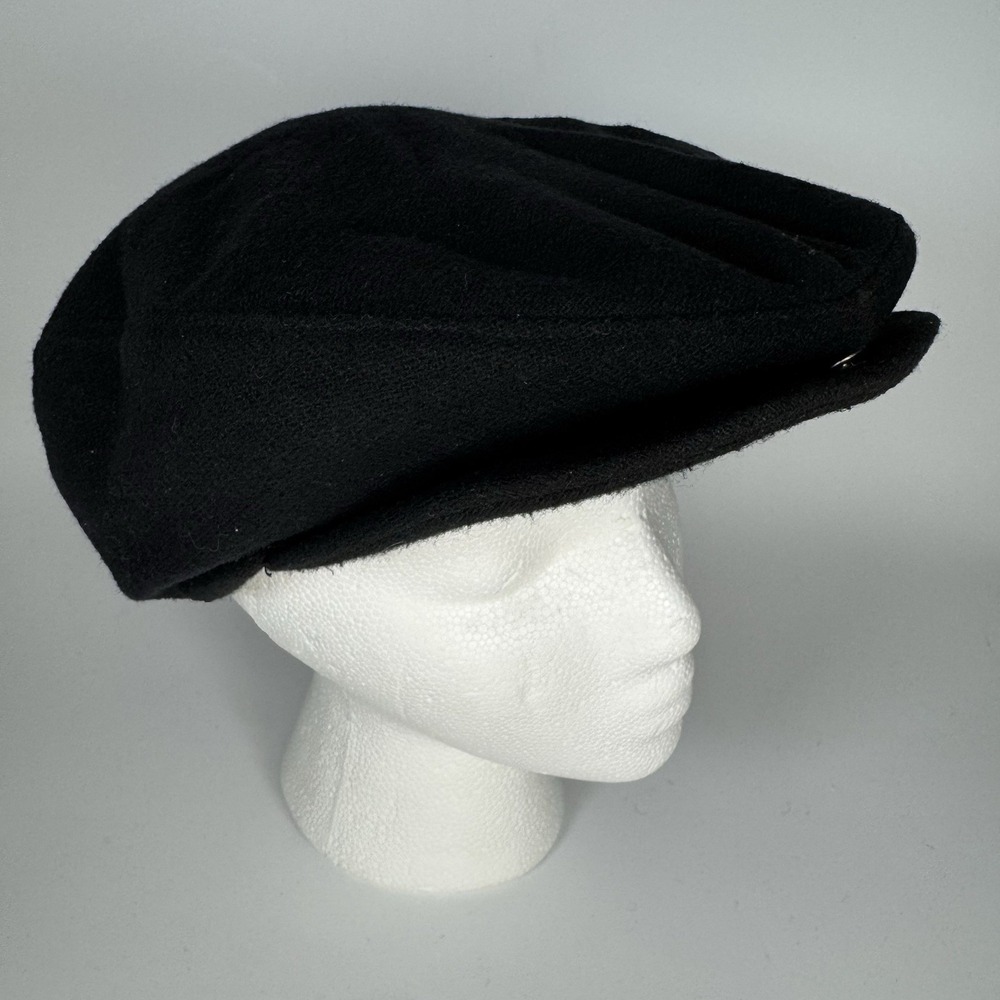 Vintage Black Newsboy‎ Ivy Cap Hat MCM Wool Snap Cabbie S/M Men's Derby